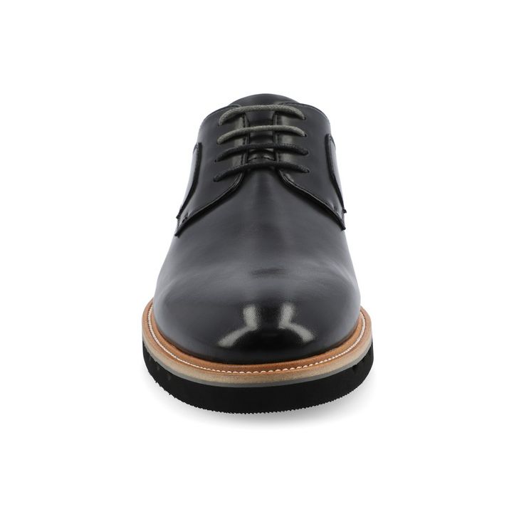 The William derby shoe from Vance Co. seamlessly blends sophistication and comfort with its 1-inch heel, lace-up closure, and classic round toe design. Crafted from faux leather this style offers a stylish choice for various occasions. The mesh lining, 6 mm Tru Comfort Foam™ footbed, and rubber outer sole ensure breathability, comfort, and support, making the William a versatile and conscientious addition to your footwear collection. Black Calf Leather Derby Shoes For Semi-formal Occasions, Black Moc Toe Lace-up Shoes For Derby, Semi-formal Moc Toe Derby Shoes With Rubber Sole, Black Leather Lined Lace-up Shoes For Derby, Luxury Lace-up Derby Shoes For Men, Closed Toe Shoes, Round Toe Heels, Derby Shoes, Journee Collection