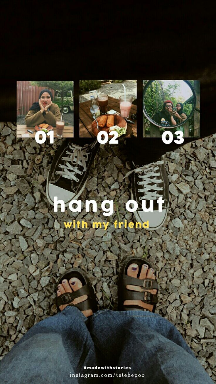 the poster for hangout with my friends is shown in three different pictures, and it has