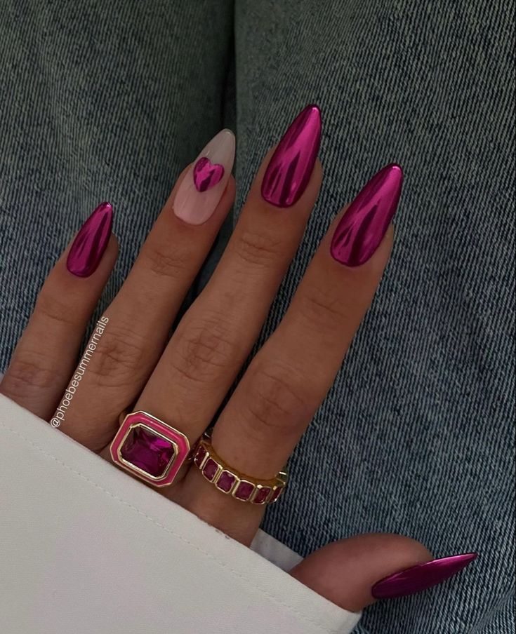 Magenta Nails, Pink Chrome Nails, Chrome Nail Art, Nagellack Trends, Chrome Nails Designs, Nail Designs Valentines, Metallic Nails, New Year's Nails, Valentine's Day Nails