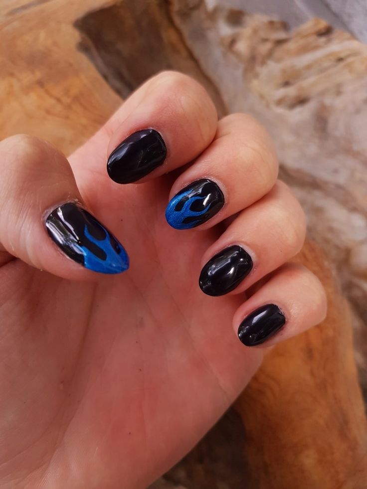 my first arcrylic nails gone wild :P Blue Flame, Nails Blue, Blue Flames, Blue Nails, Black Nails, Nail Inspo, Nails, Blue, Beauty