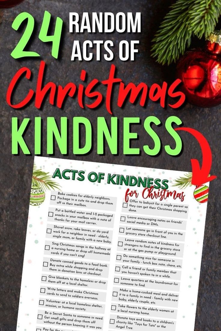 a list with the words, 24 random acts of christmas kindness