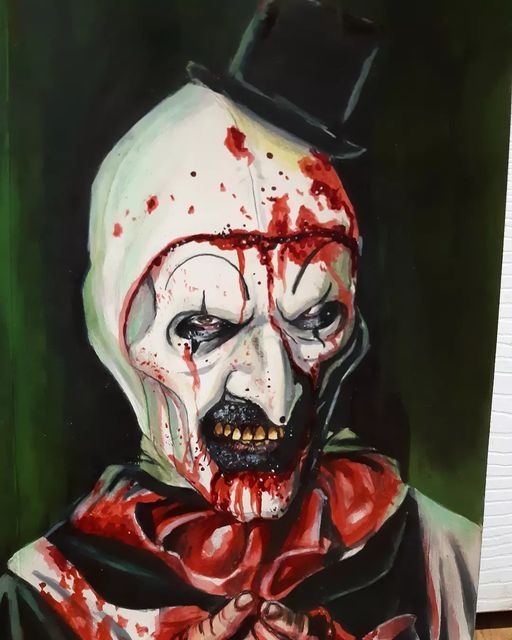 a painting of a man with blood all over his face