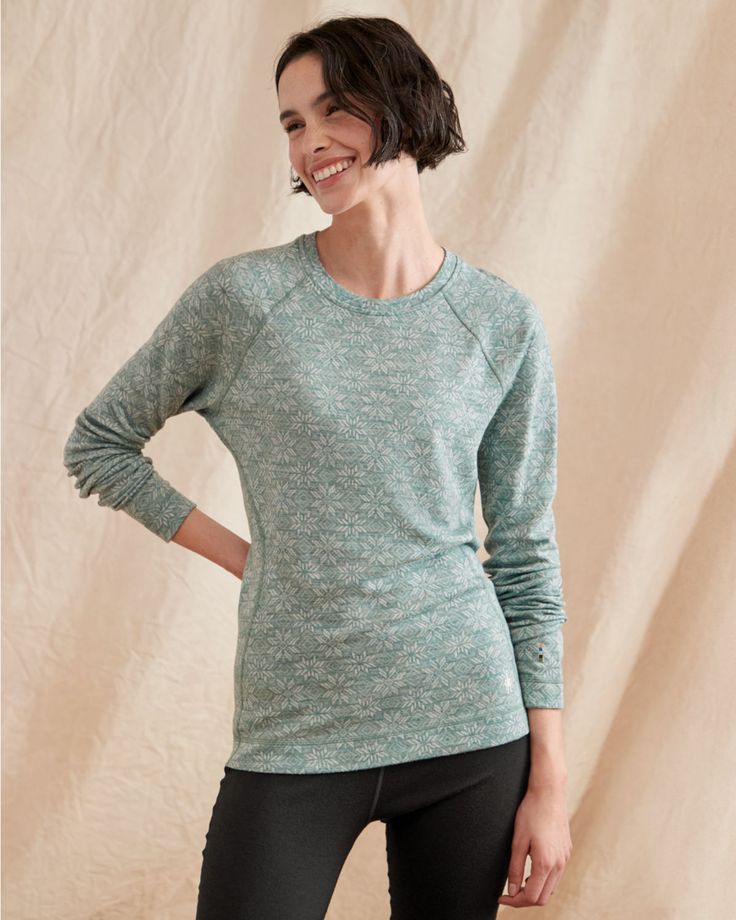 On its own, this crewneck keeps you warm, and when the temps really fall, it's your best baselayer for outdoor adventures. Designed to follow the contours of the body for an easy fit, and crafted for comfort and performance in 100% merino wool that's itch-free, breathable, odor resistant, moisture wicking, and thermoregulating.  By Smartwool.  Crewneck.  Long raglan sleeves. Functional Midweight Tops For Fall, Functional Fall Tops, Midweight Tops For Hiking In Fall, Midweight Crew Neck Tops For Winter, Crew Neck Tops For Fall, Casual Crew Neck Merino Wool Tops, Casual Merino Wool Crew Neck Top, Moisture-wicking Midweight Tops For Fall, Fitted Merino Wool Crew Neck Tops