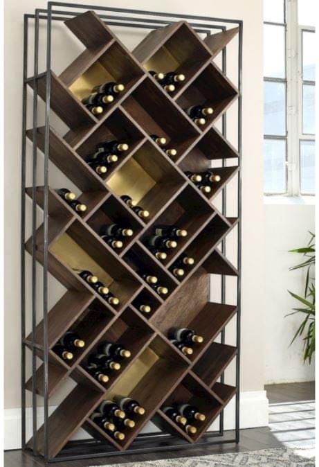 a wine rack with many bottles in it