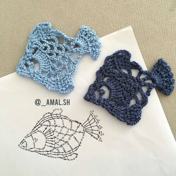 three crocheted items sitting on top of a piece of paper next to each other