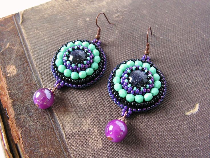 Bead Embroidery Earrings, Embroidery Earrings, Felted Earrings, Beadwork Earrings, Turquoise Dangle Earrings, Earrings Bead, Quilling Jewelry, Turquoise Earrings Dangle, Blue Goldstone