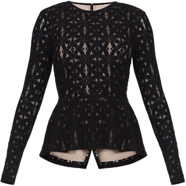 BCBGMAXAZRIA Estelle Long-Sleeve Lace Peplum Top (210 AUD) ❤ liked on Polyvore featuring tops, shirts, peplum shirt, henley shirt, men shirts, long sleeve shirts y long sleeve lace shirt Stretch Lace Top, Long Sleeve Peplum Top, Lace Peplum Top, Lace Long Sleeve Shirt, Sewing Pins, Peplum Shirt, Modern Tops, Peplum Tops, Shirts Long Sleeve