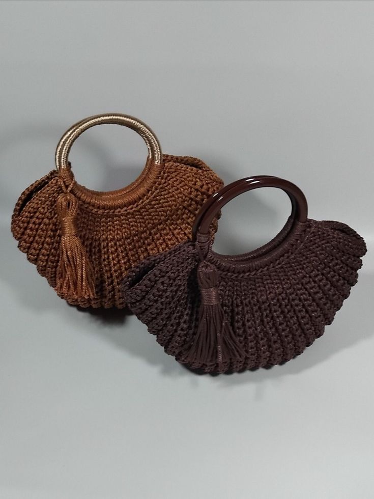 Crochet Purse / Handbag Brown Shoulder Bag With Rolled Round Handles, Brown Crochet Bag With Round Handle For Travel, Brown Crochet Travel Bag With Round Handle, Brown Rectangular Crochet Bag With Rolled Handles, Brown Handheld Bag For Gift, Gift Bag With Removable Pouch And Round Handle, Brown Crochet Travel Bag With Rolled Handles, Brown Crochet Bag As Gift, Everyday Brown Crochet Bag With Rolled Handles