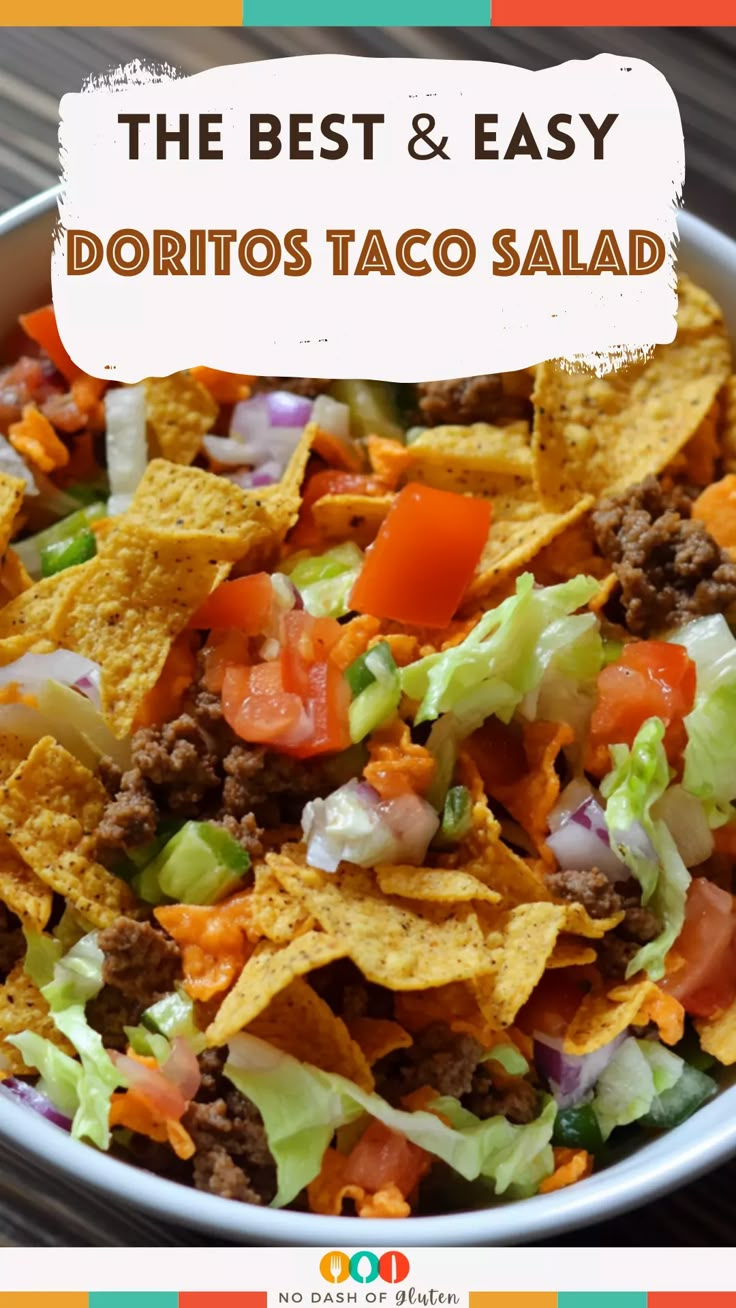 Doritos Taco Salad Taco Salad Potluck, Taco Salad For A Crowd Potlucks, Potluck Mexican Dishes Easy, Ground Beef Taco Salad Recipes, Taco Salad Recipe Dorito, Dorito Taco Salad With Catalina Dressing, Potluck Mexican Dishes, Taco Salad With Doritos, Doritos Taco Salad Recipe