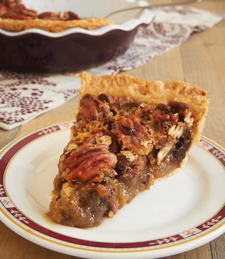 a slice of pecan pie on a plate