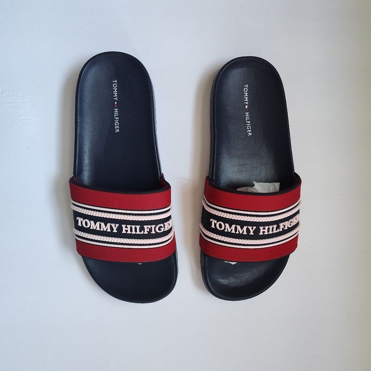 Tommy Hilfiger Slides/Sandals Draven Brand New Without Box Summer Flat Slides With Cushioned Footbed, Casual Red Sandals With Textured Footbed, Closed Toe Sport Sandals For The Beach, Tommy Hilfiger Round Toe Sandals For Vacation, Casual Tommy Hilfiger Sandals With Round Toe, Red Slides With Round Toe For Vacation, Tommy Hilfiger Casual Sandals For Summer, Tommy Hilfiger Open Toe Sandals For Spring, Tommy Hilfiger Casual Sandals With Round Toe