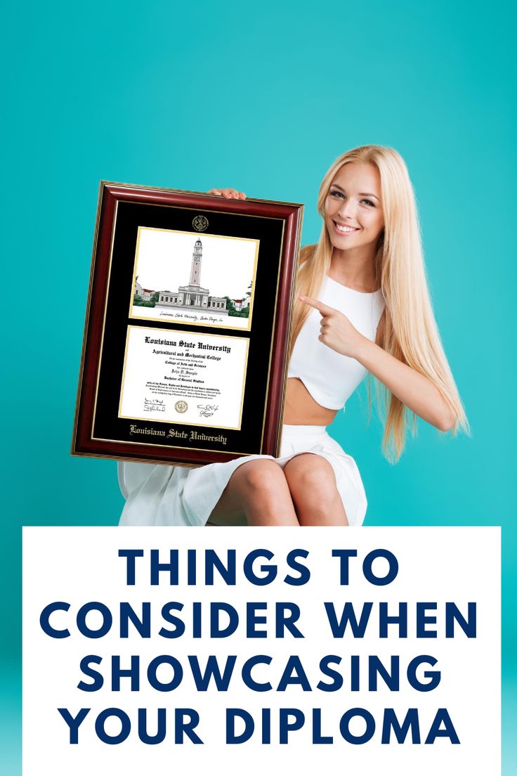 a woman holding up a plaque with the words things to consider when showing your diploma