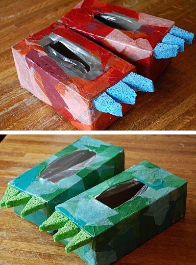 two pictures of an object made out of construction paper