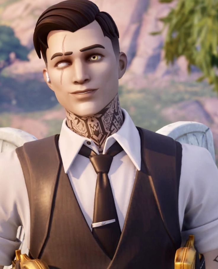 an image of a man with tattoos on his neck and chest wearing a suit and tie