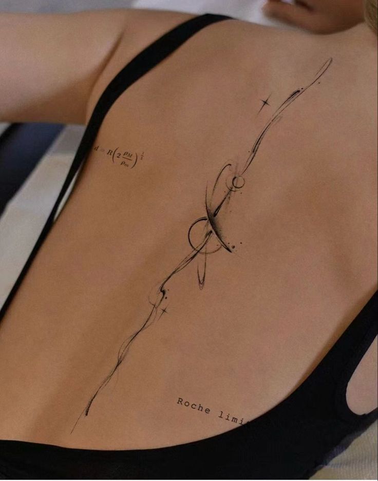 the back of a woman's body with writing on it