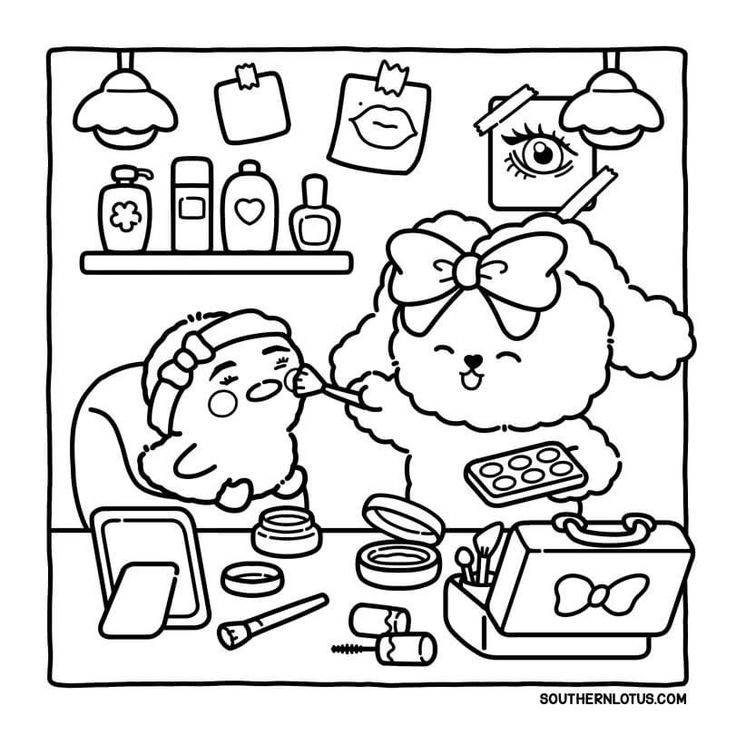 a coloring page for kids with santa and his dog at the kitchen table eating pizza