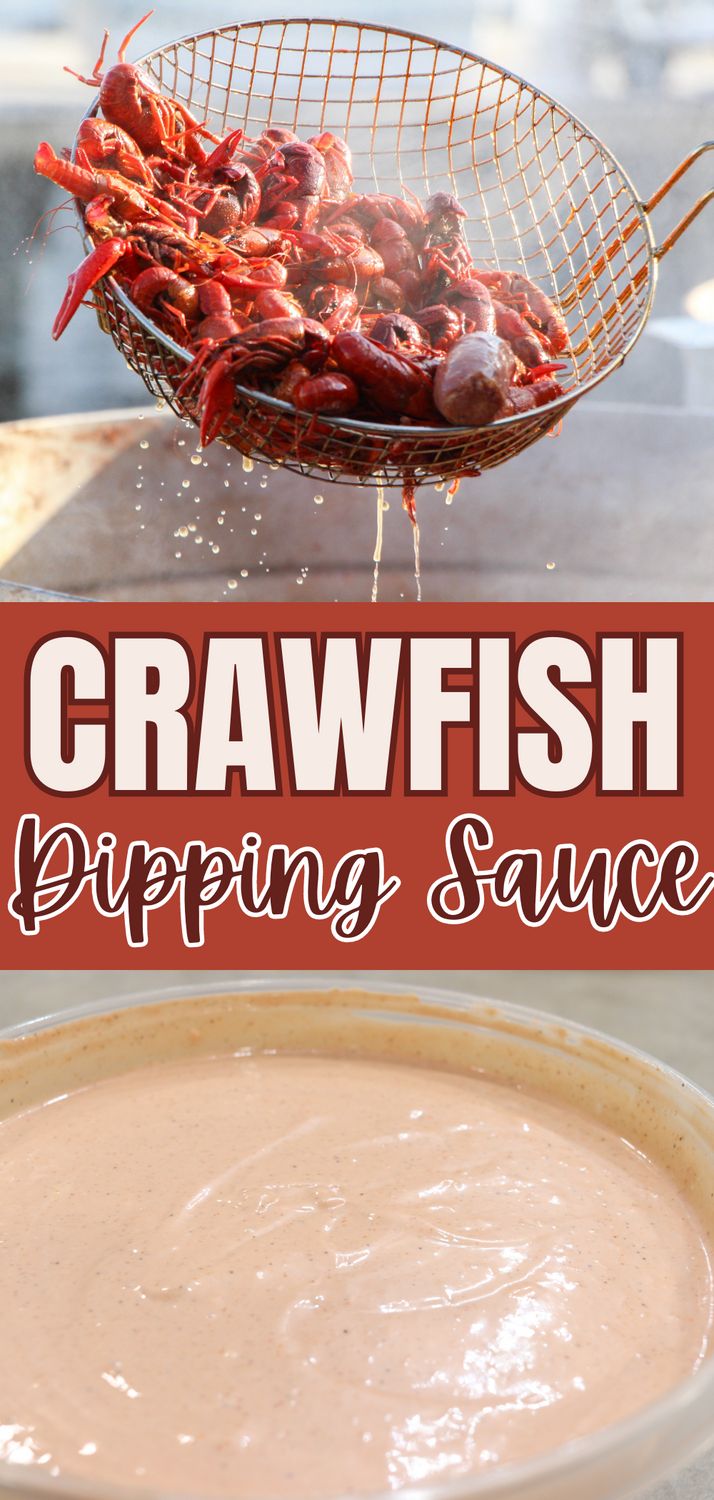 crawfish dipping sauce in a bowl with text overlay