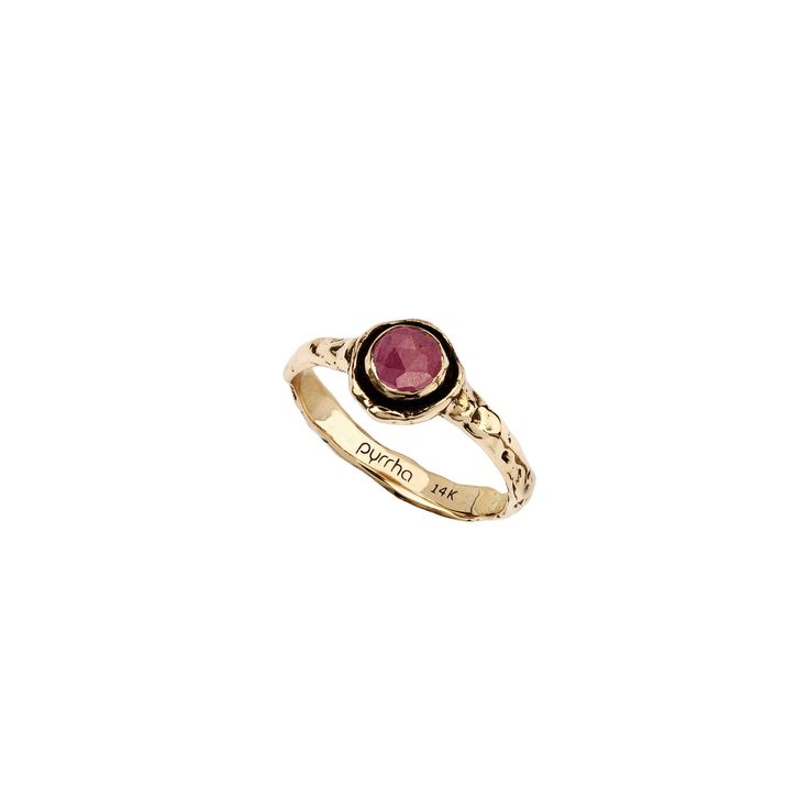 A narrow 14k gold ring set with a ruby. 14k Gold Signet Ring With Bezel Setting For Promise, 14k Gold Hallmarked Ring With Round Stone, Formal Birthstone Stackable Open Rings, Formal Stackable Open Rings With Birthstones, Heirloom Style Yellow Gold Ruby Promise Ring, Luxury Round Ruby Promise Ring, Heirloom Ruby Promise Ring With Round Cut, Formal Heirloom Stackable Gemstone Rings, Heirloom Style Formal Stackable Gemstone Rings