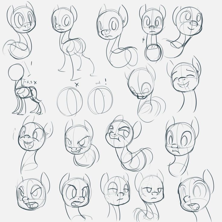 the various stages of drawing cartoon faces