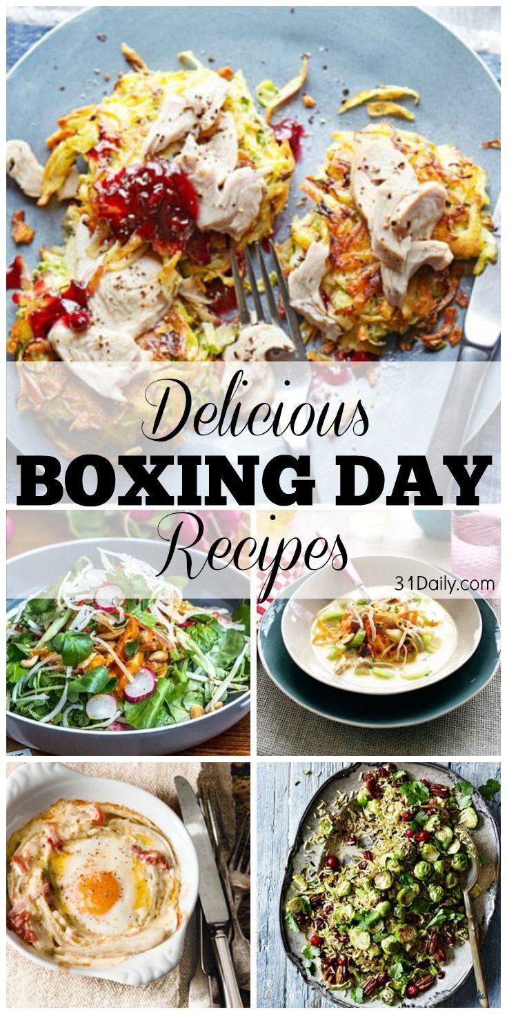 various pictures with the words delicious boxing day recipes on them and images of different foods