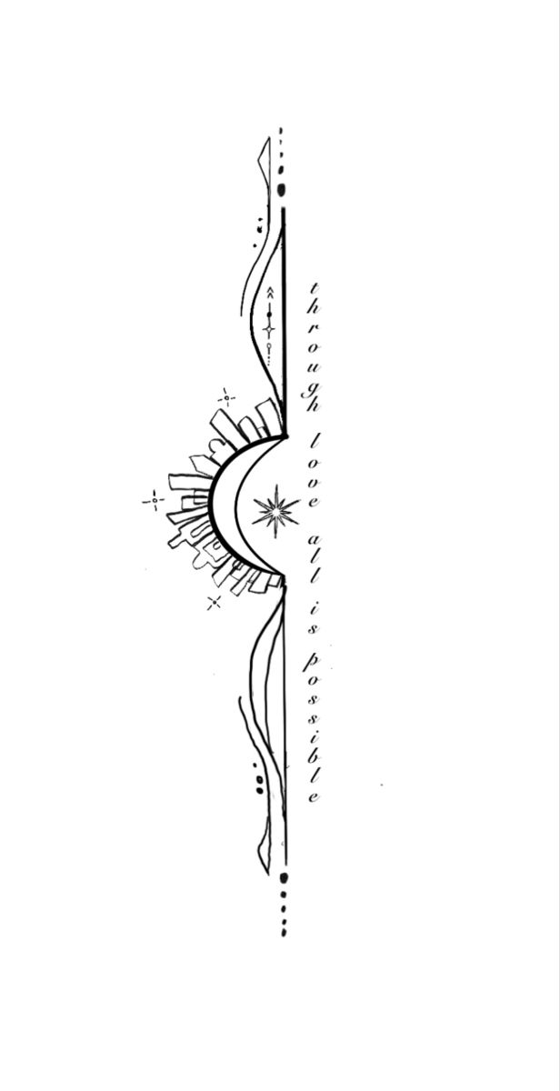 the back side of a tattoo design, with an arrow and stars on it in black ink