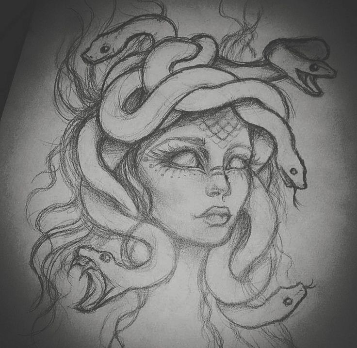 a drawing of a woman with snakes on her head