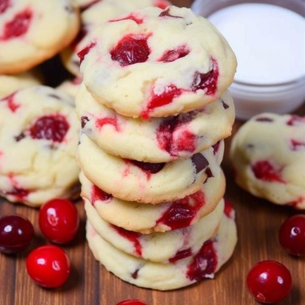 cranberry white chocolate cookies stacked on top of each other