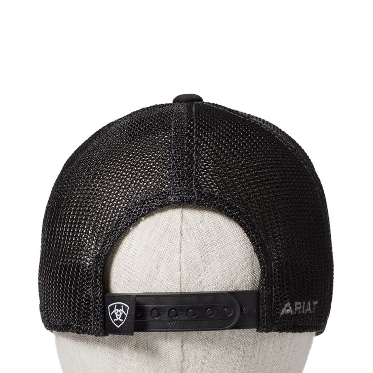 Get all day comfort each time reach for this Ariat cap. It features an offset logo on the brim with contrast stitching and a mesh snap back. Adjustable Flexfit® Technology Ariat logo accent Mesh snap back 63% polyester, 34%, 3% PU spandex | Men's Logo Snapback Cap in Black by Ariat Black Baseball Cap With Mesh Back And Curved Visor, Fitted Black Trucker Hat, Black Fitted Trucker Hat, Black Trucker Hat With Mesh Back And Curved Visor, Black Trucker Hat With Mesh Back, Adjustable Black Nylon Baseball Cap, Black Mesh Trucker Hat With Curved Visor, Black Mesh Visor Trucker Hat, Black Mesh Snapback Hat For Sports