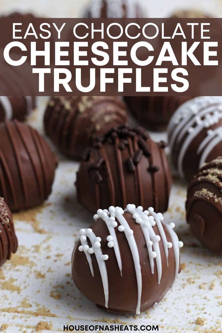 chocolate cheesecake truffles with white frosting on top