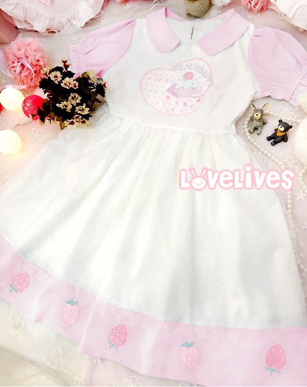 Discount code: frillsandhorses White Short Sleeve Kawaii Dress, Fitted White Kawaii Dress, White Fitted Kawaii Dress, Kawaii Doll Collar Summer Dress, Spring Kawaii Short Sleeve Dresses, Spring Short Sleeve Kawaii Dress, Spring Patchwork Dress With Doll Collar, Spring Patchwork Doll Collar Dress, Kawaii Mini Dress For Summer