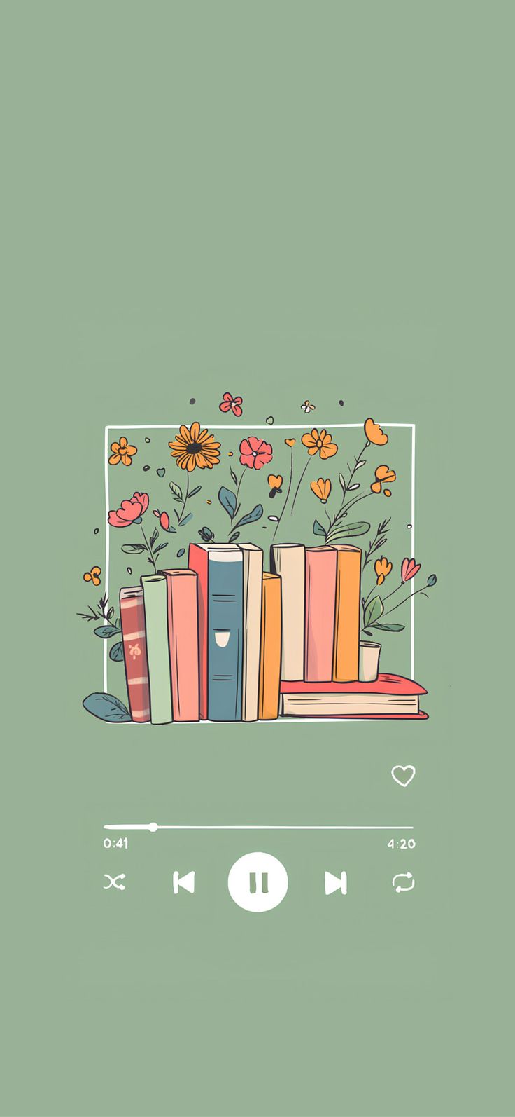 an illustration of books and flowers on top of each other, with the audio player below it