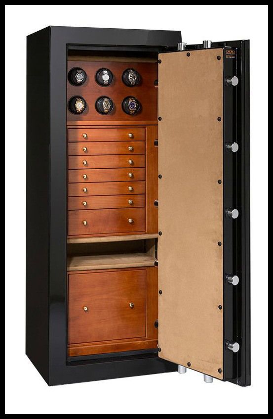 This custom Casoro jewelry safe is designed with watch collectors in mind; above the custom hardwood drawers is a section just for watches, fitted with high-quality watch winders. Luxury Safe, Watch Safes, Watch Winders, Safe Box, Jewelry Safe, Safe Storage, Master Closet, Large Jewelry, Cool House Designs