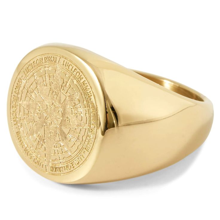 Gold Coloured Ryker Ring | In stock! | Lucleon Classic Engraved Stainless Steel Signet Ring, Engraved Stainless Steel Signet Ring For Promise, Polished Metal Signet Ring, Symbolic Stainless Steel Engraved Signet Ring, Mens Accessories Necklace, Mens Accessories Vintage, Mens Accessories Bracelet, Mens Rings Fashion, Suit Ideas