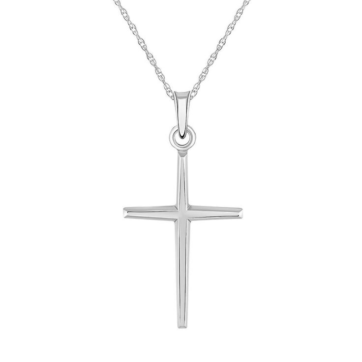 Let your faith shine through with this polished 14k gold cross necklace.Let your faith shine through with this polished 14k gold cross necklace.PRODUCT FEATURES Pendant size: 1"L x 1/2"W Chain length: 16 in. +2-in. extender Chain type: rope Nickel free Metal: 14k white gold, 14k gold Plating: rhodium Finish: polished Packaging: boxed Size: 18". Gender: female. Age Group: adult. Gold Cross Necklace, Gold Cross Pendant, Gold Cross, Cross Pendant Necklace, Silver Cross, Cross Pendant, Chain Lengths, Necklace Pendant, Gold Plating