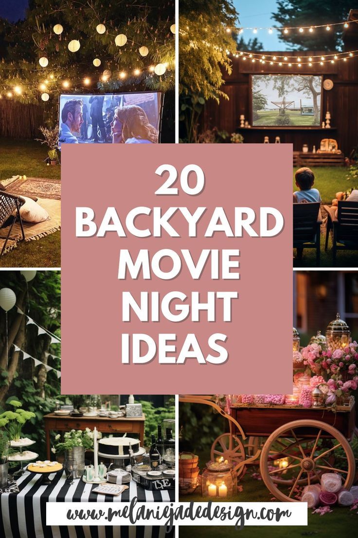 20 Backyard Movie Night Ideas Backyard Movie Night Ideas, Outdoor Movie Birthday, Outdoor Movie Night Party, Movie Night Party Ideas, Diy Backyard Movie, Backyard Movie Night Party, Diy Backyard Movie Night, Night Party Ideas, Outdoor Movie Party