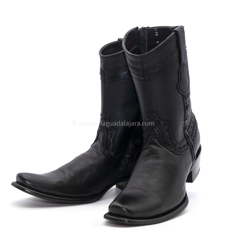 279B5105 DUBAI DEER BLACK | Genuine Leather Vaquero Boots and Cowboy Hats | Zapateria Guadalajara | Authentic Mexican Western Wear Dubai Style, 7 Eleven, Western Style Boots, Mens Cowboy, Harness Boots, Zipper Boots, Black 13, Leather Zipper, Black 7