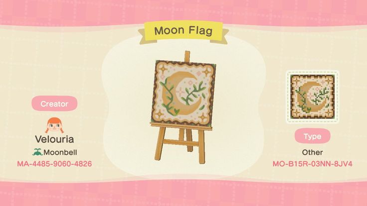 an animal crossing game with the moon flag on it's easel and other items