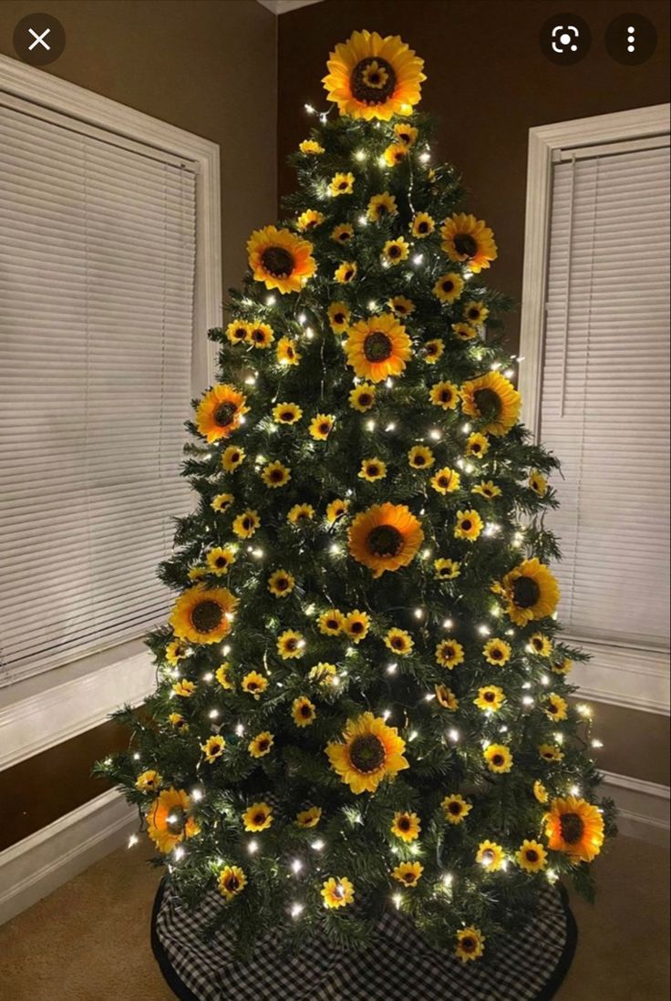 a christmas tree with sunflowers on it