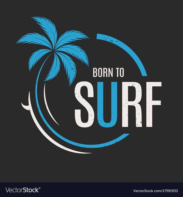 a surf logo with a palm tree and the words born to surf