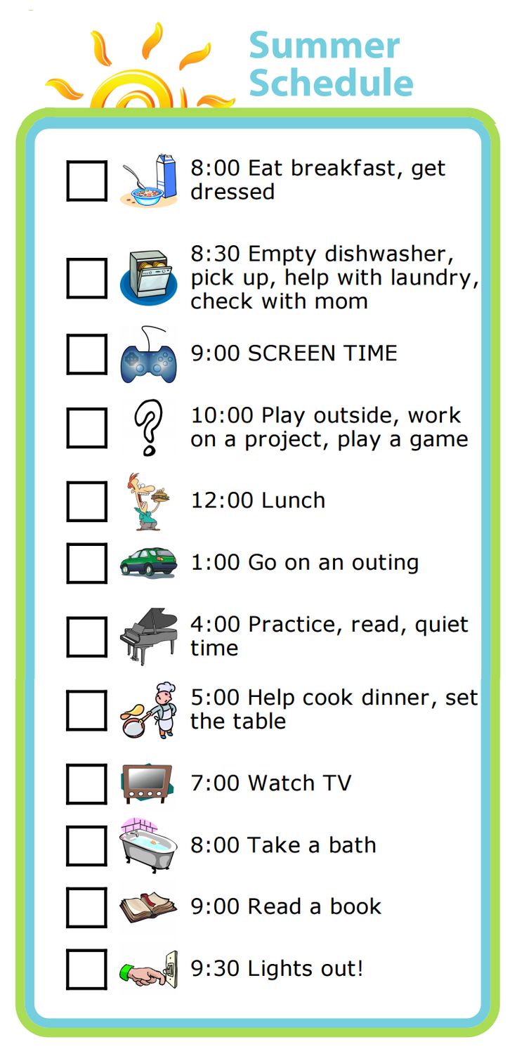 a printable summer schedule for kids with pictures and instructions to help them learn how to use