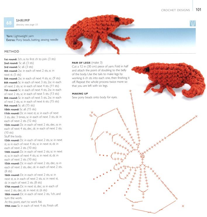 the instructions for crocheted red lobsters are shown in this page, which shows how to make them look like they'veggies