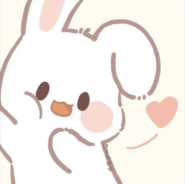 a drawing of a white rabbit with hearts on its nose