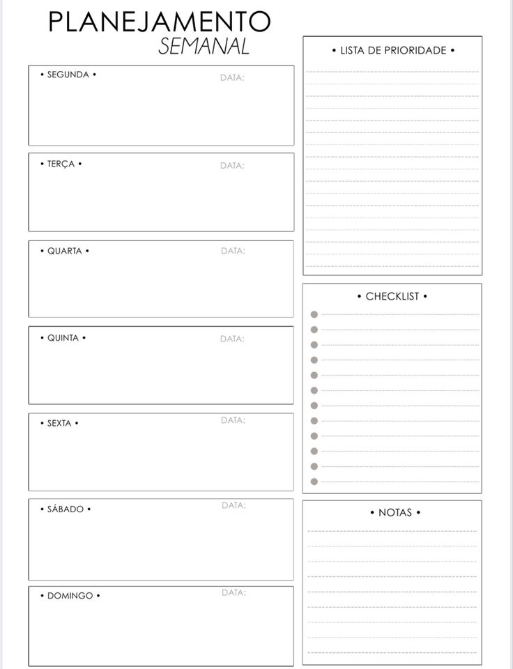 the printable planner is shown in black and white, with lines on each side