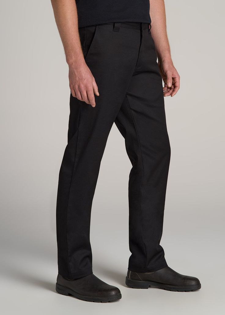 About Our LJ Stretch Twill Work Pants for Tall Men We know how hard it is to find long inseam pants, especially ones with style. That’s why we’ve created these pants for tall men. They’re tailored specifically for guys from 6’3 to 7’1, so they have an extra-long inseam for extra-long legs. Perfect for wearing from the office to the workshop, these men’s tall pants are elevated yet functional. They’re made with a durable tri-blend that’s infused with stretch and naturally wrinkle-resistant. The t Tailored Straight Leg Black Work Pants, Tailored Black Straight Leg Chinos, Classic Fitted Cargo Pants, Fitted Classic Cargo Pants, Straight Cargo Pants For Workwear Without Pockets, Tapered Leg Work Pants With Hidden Pockets, Black Business Bottoms With Side Pockets, Fitted Full Length Cargo Pants For Work, Black Straight Fit Tapered Leg Pants