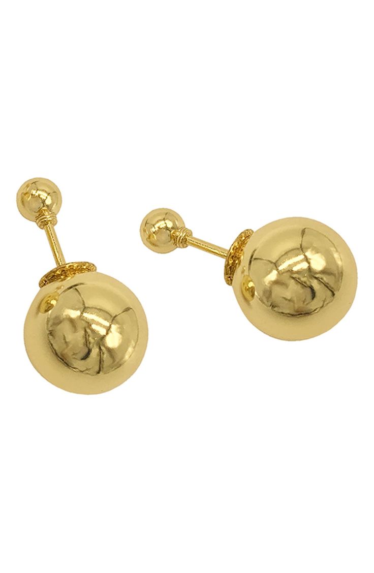 14K gold vermeil ball details create these essential double ended studs. 14mm length Post back 14K gold vermeil brass Imported Gold Round Classic Plug Earrings, Classic Gold Round Plug Earrings, Classic Gold Sphere Earrings, Gold Spherical Pierced Earrings, Charitable Giving, Female Empowerment, Ball Earrings, Figaro Chain, Keep Jewelry