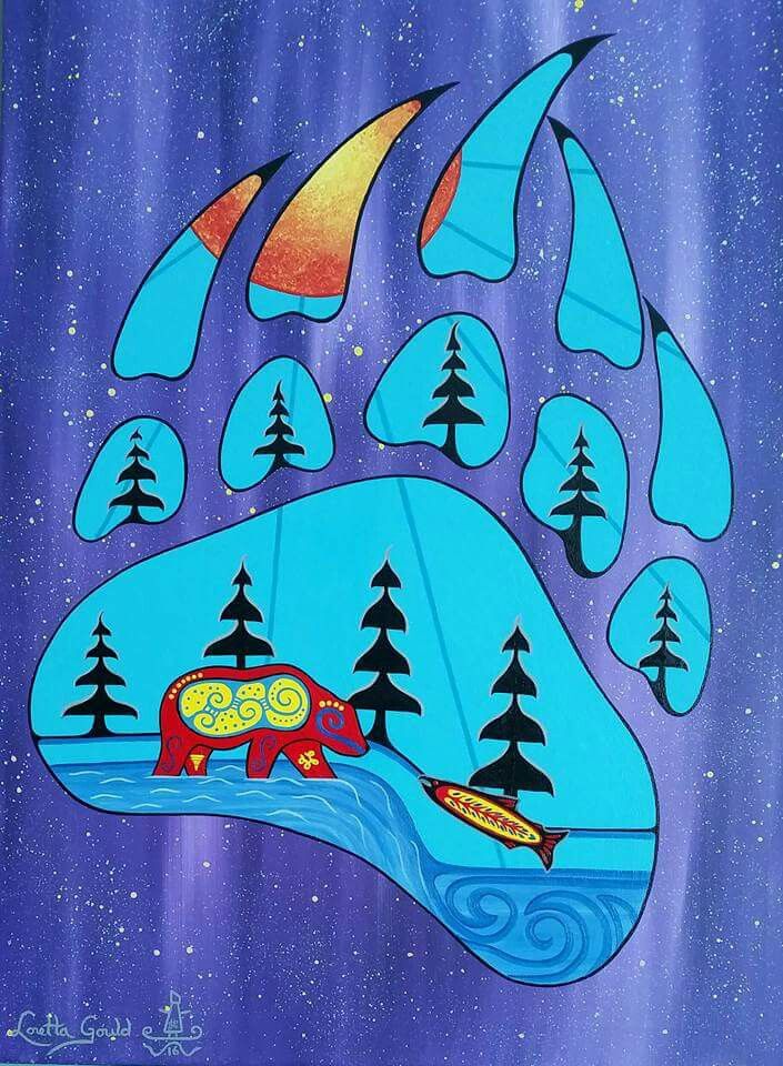 an elephant is floating in the water surrounded by trees and stars, with a boat on it's back