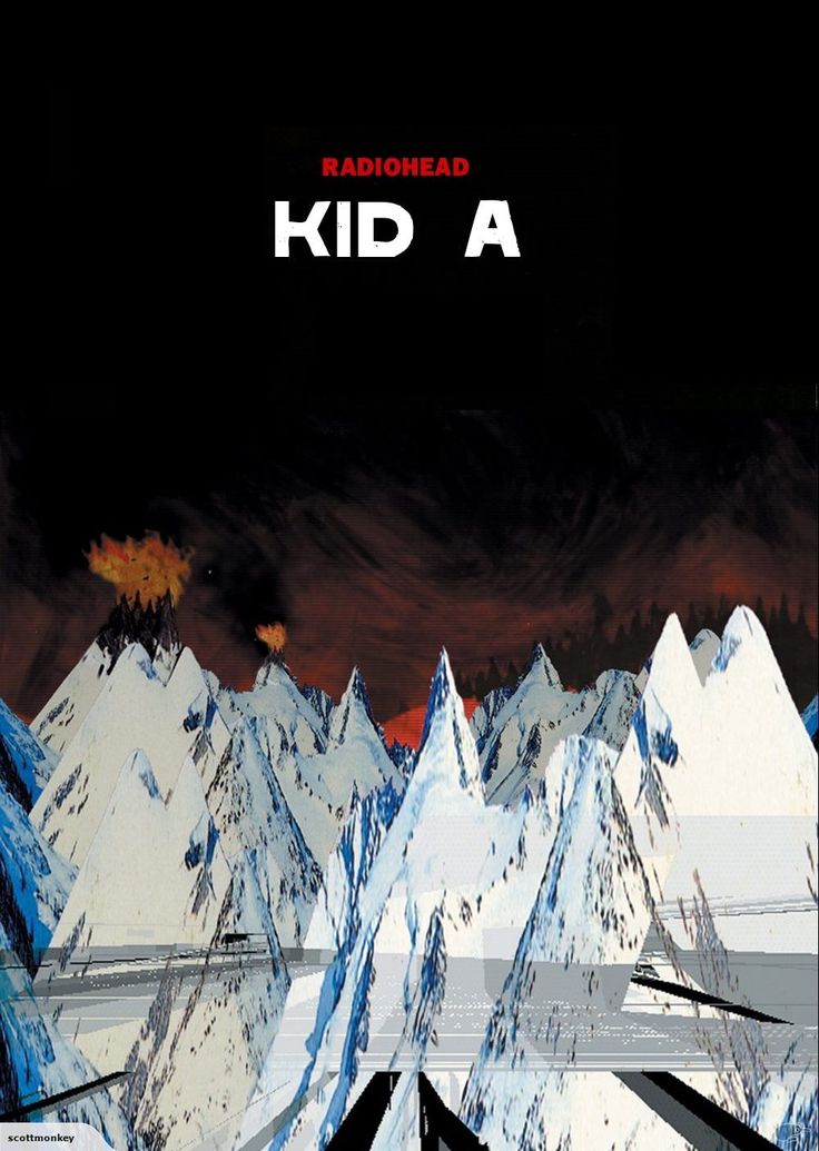 the cover to radiohead's kid a coming soon album is shown with mountains in the background