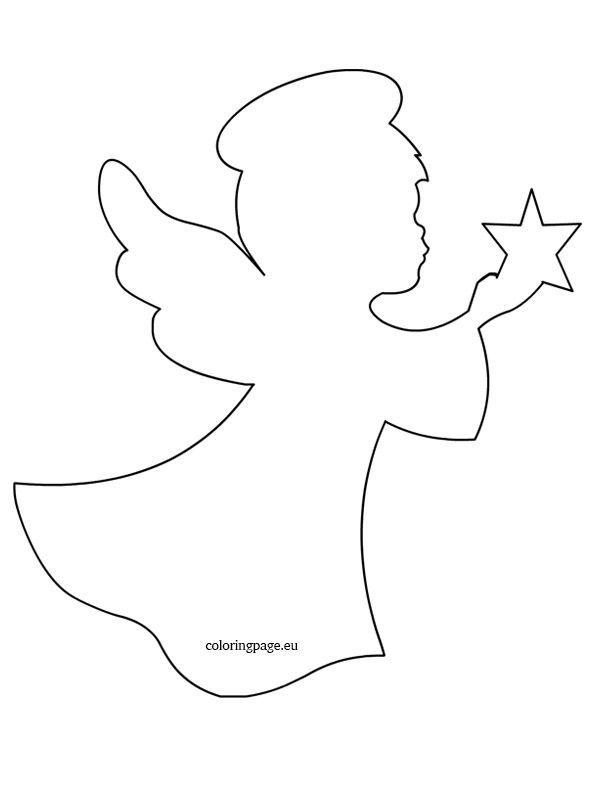 the outline of an angel holding a star