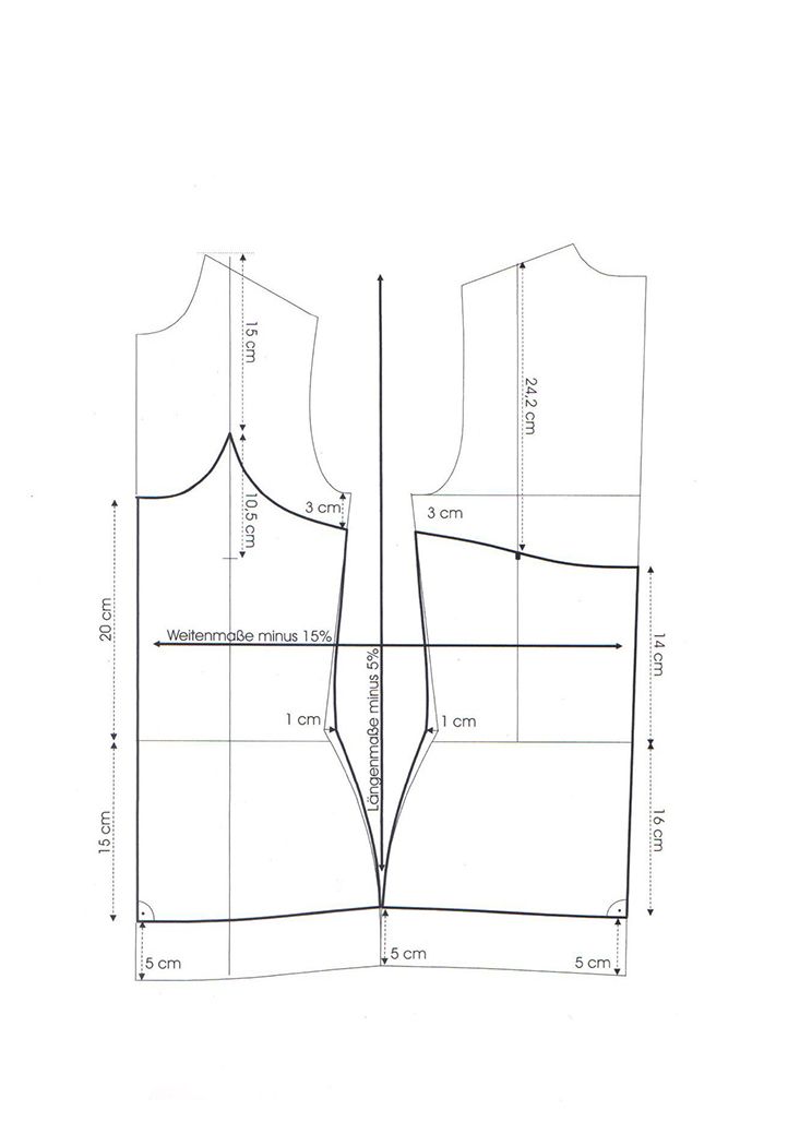 the front and back view of a women's vest pattern, with measurements for each section