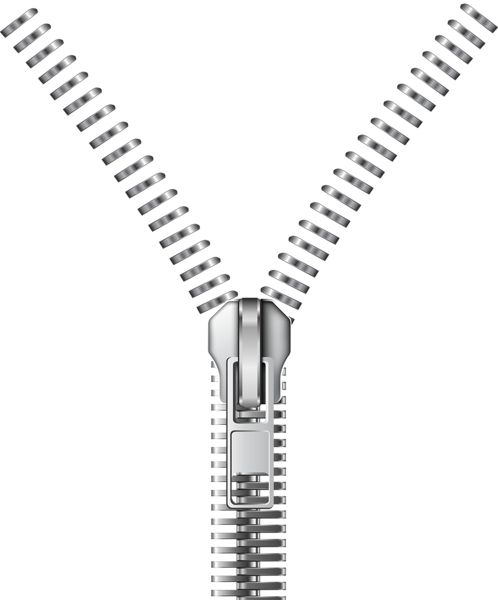 an open zipper on a white background with clippings to the top and bottom